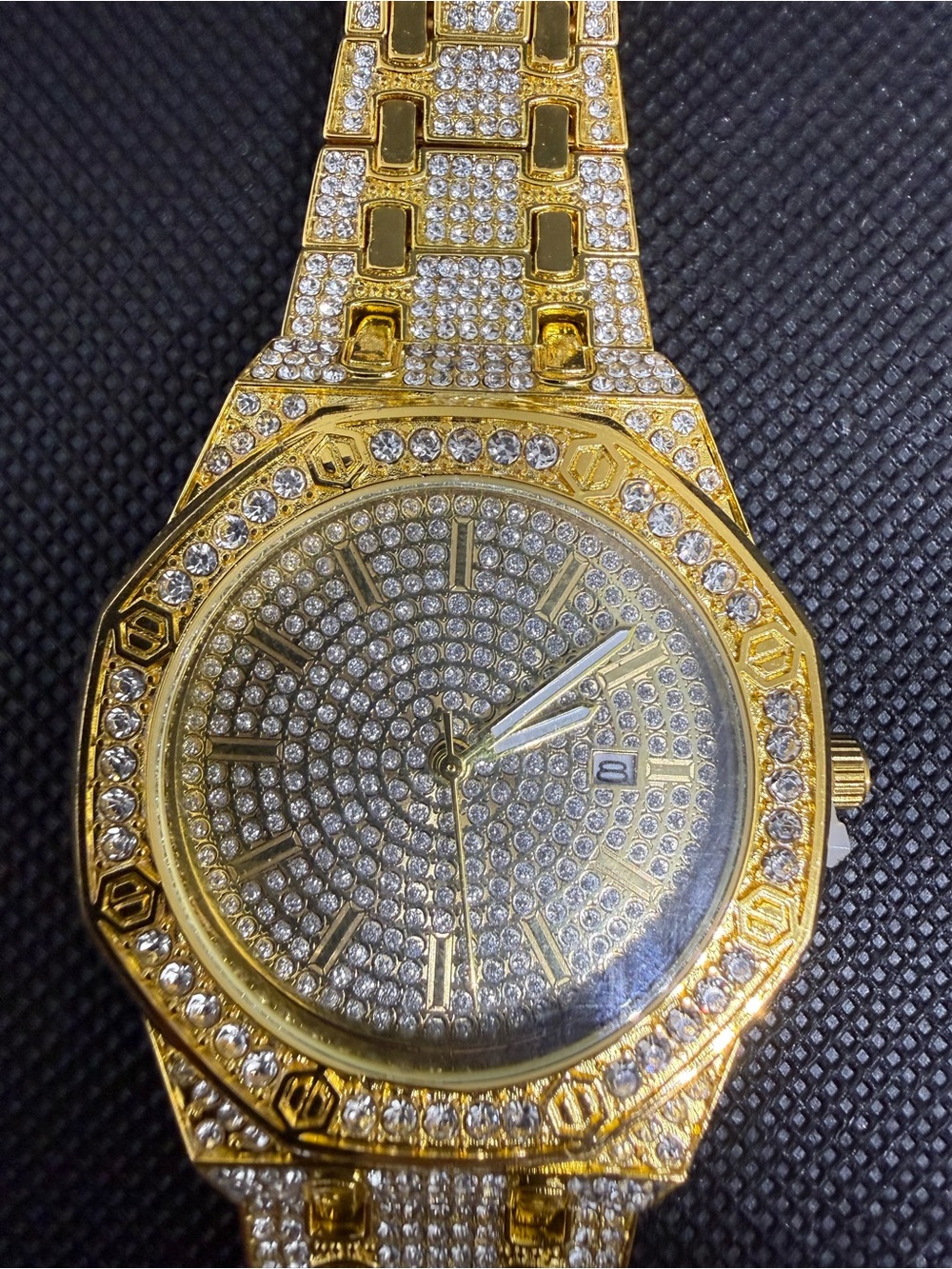 Cartice Gold-Tone Men's Iced-Out Bracelet Watch - Gold Crystal Accent